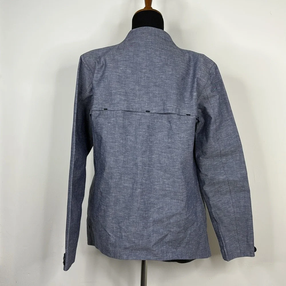 NIKE Womens NSW Chambray 3L Jacket Gray Full Zip Front Pockets Windbreaker M